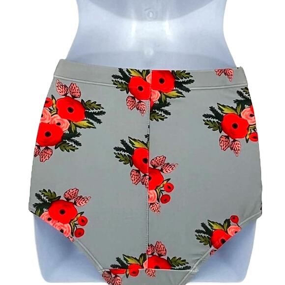 Swimsuit High Waisted Bikini Bottom in Grey with Rose Print Size XS - Picture 7 of 8